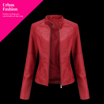 Jacket made of synthetic leather, a casual item with a sophisticated, feminine style