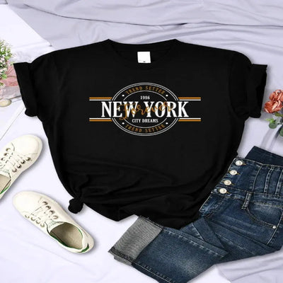 Trend Setter 1986 New York City Dreams Tshirts Women'S Street Sweat T-Shirt Hip Hop Breathable Tees Shirts Cool Soft T-Shirts URBAN CHIC CLOTHING