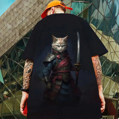 New Men's T-Shirt 3d Samurai Cat Short Sleeve T-Shirt Summer Casual Oversized T-Shirt For Men Quick Drying Casual Tees Tops 2024 URBAN CHIC CLOTHING