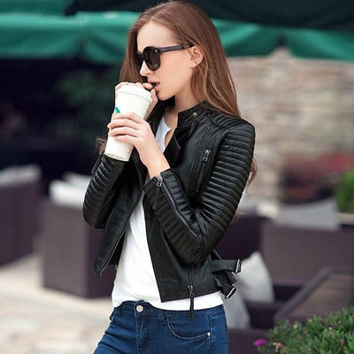 Women's Streetwear Style Faux Leather Jacket - URBAN CHIC CLOTHING 